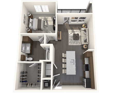 Floor plan for 1 bed, 1 bath, 811 sqft